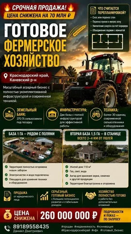 Продажа готового фермерского хозяйства в Краснодарском крае - частное объявление в Каневский район