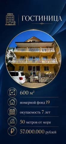Продажа гостиницы 600 м2, 19 номеров в Адлере - Коммерческая недвижимость в Адлер