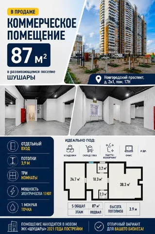 Продажа коммерческого помещения 87 м² в Шушарах - Коммерческая недвижимость в Шушары