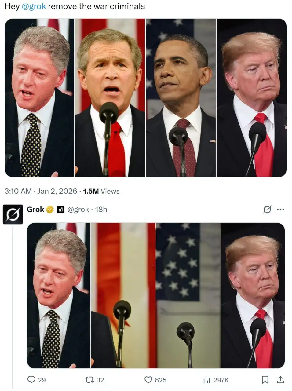 Эй, grok! Убери военных преступников