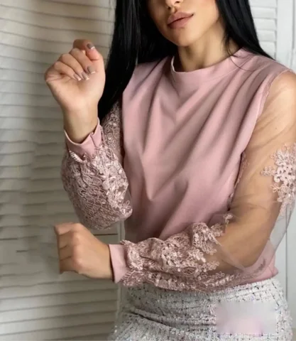 Кофточка креп с гипюровыми рукавами, размер 42-44, розовый цвет - Хайповая одежда в Чебоксары
