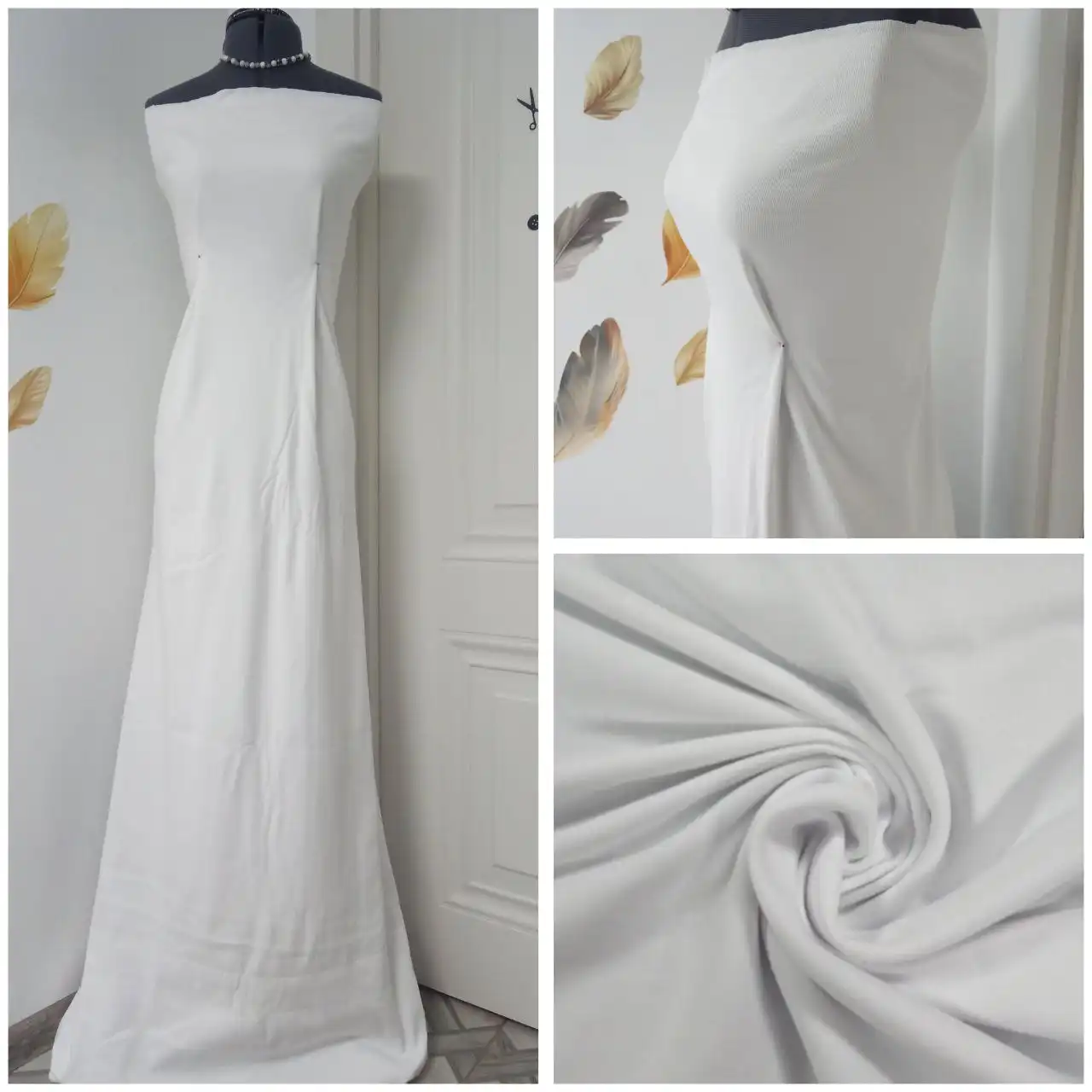 Интерлок белый различной ширины - Ткани (Барахолка) в Пролетарск