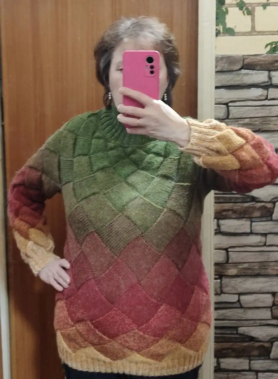 Свитер в технике ентрелак из альпака+акрил