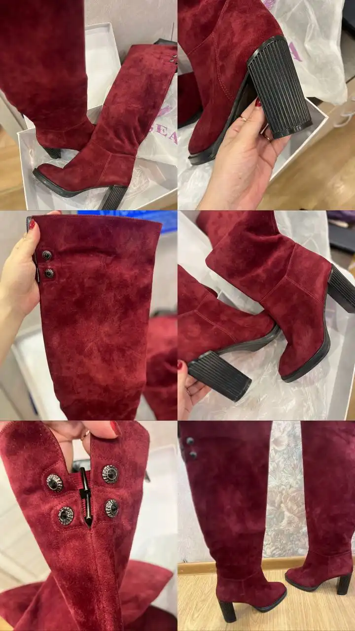 Ботфорты натуральный замш, размер 39, цвет бордо