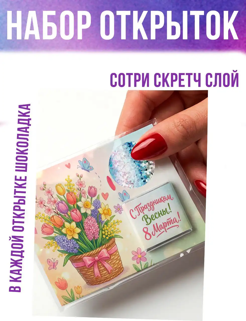 Открытки со скретч-слоем и шоколадкой на 8 марта и 23 февраля - Хобби и отдых в Орск