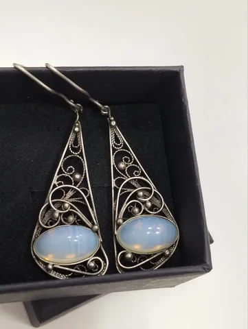 Винтажные серьги из серебра с лунным камнем ручной работы - Барахолка в Орск