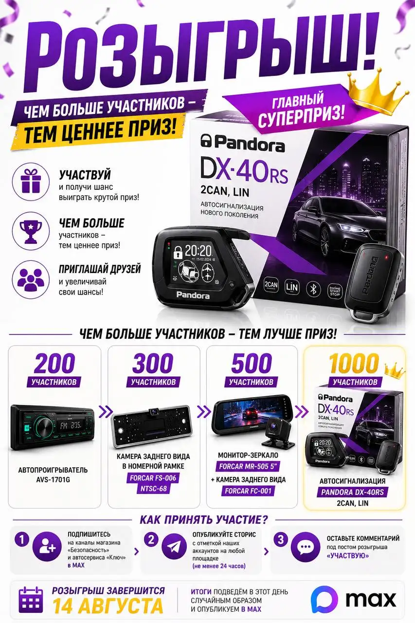 Розыгрыш автосигнализации Pandora DX-40RS 2CAN/LIN - Сигнализации (Авто) в Неизвестно