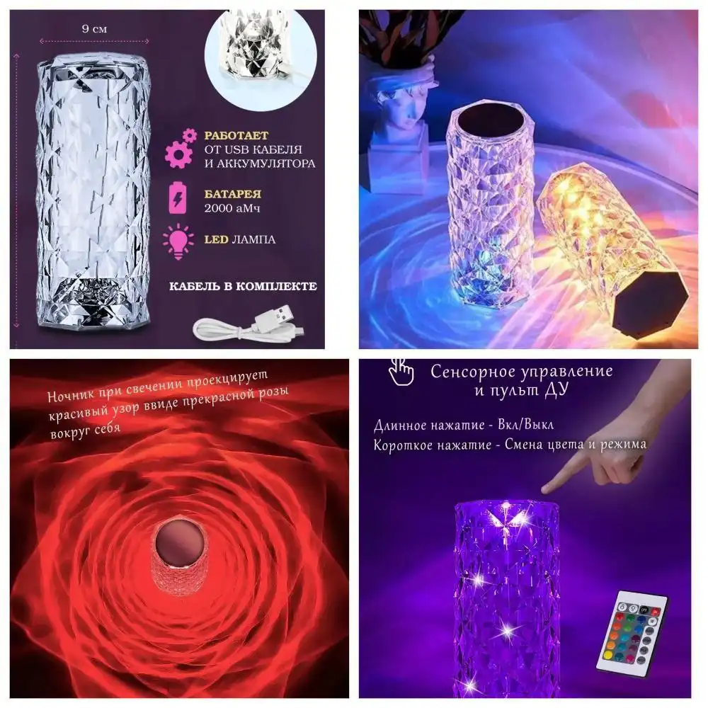 Ночник-светильник на новогодний стол с 12 цветами и пультом