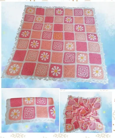 Вязаный детский плед Бабушкин квадрат - Текстиль в Красноярск