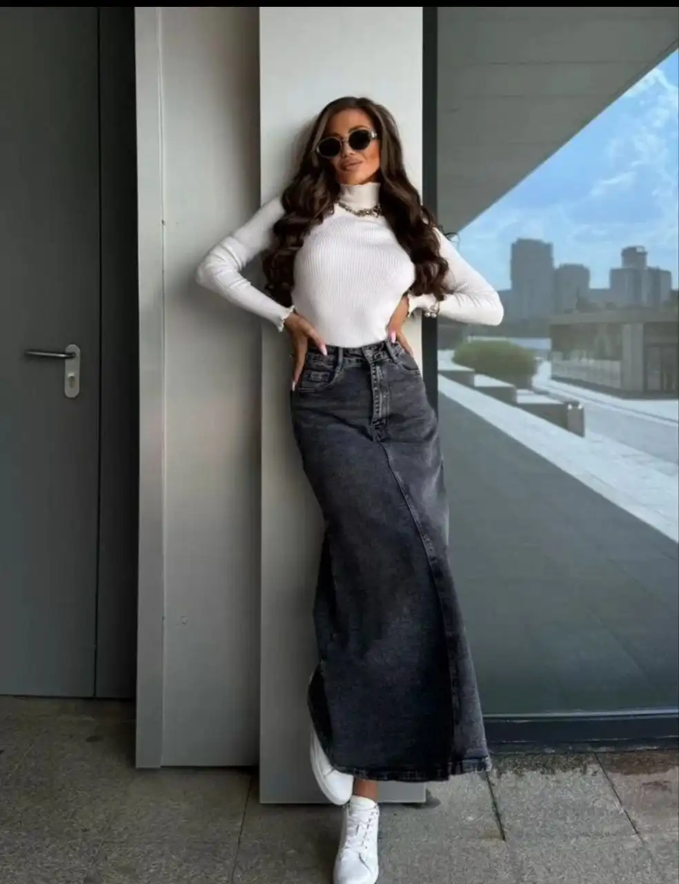 Джинсовая юбка макси 48 размера серого цвета - Женская одежда (Одежда) в Нижневартовск