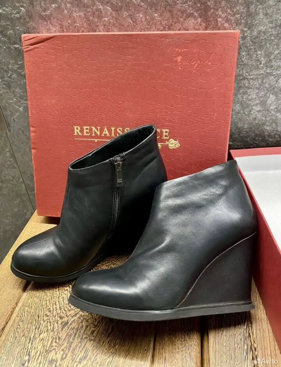 Полусапоги зимние на танкетке, натуральная кожа и мех, размер 38-38.5