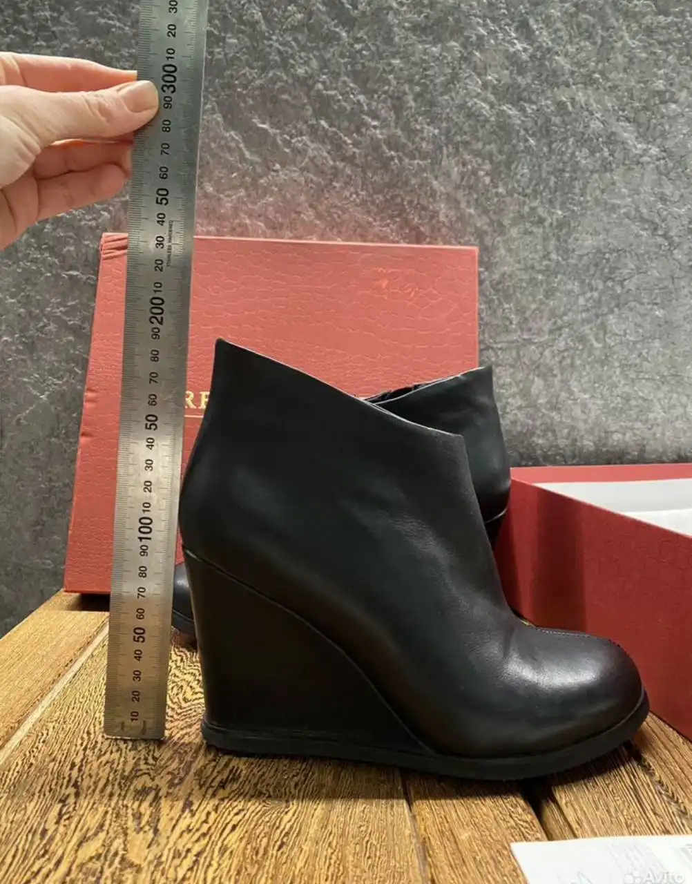 Полусапоги зимние на танкетке, натуральная кожа и мех, размер 38-38.5