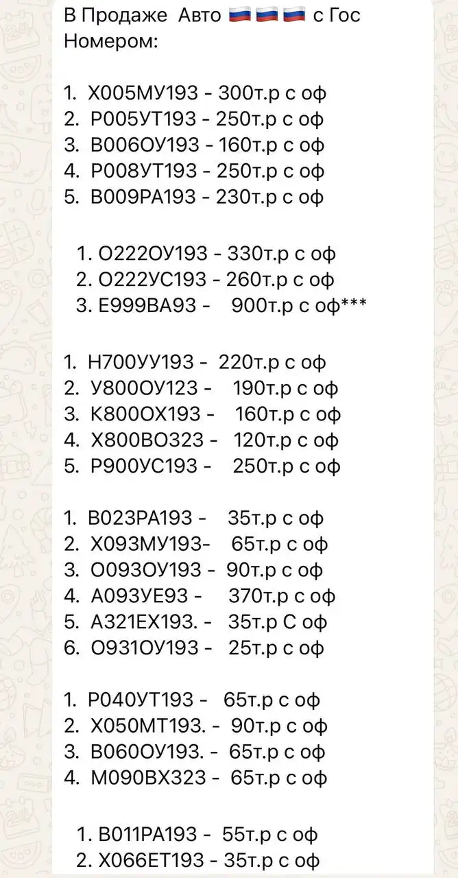 Продажа госномеров (123 шт.) - Х343ЕВ323, Х066ЕТ193