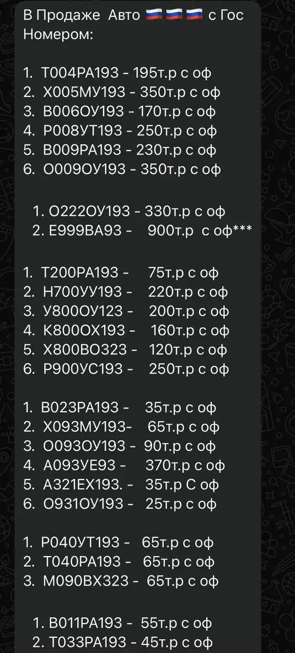 Продажа госномеров (123 шт.) - В009РА193, Х066ЕТ193 - Регистрационные номера (Госномера) в Краснодар