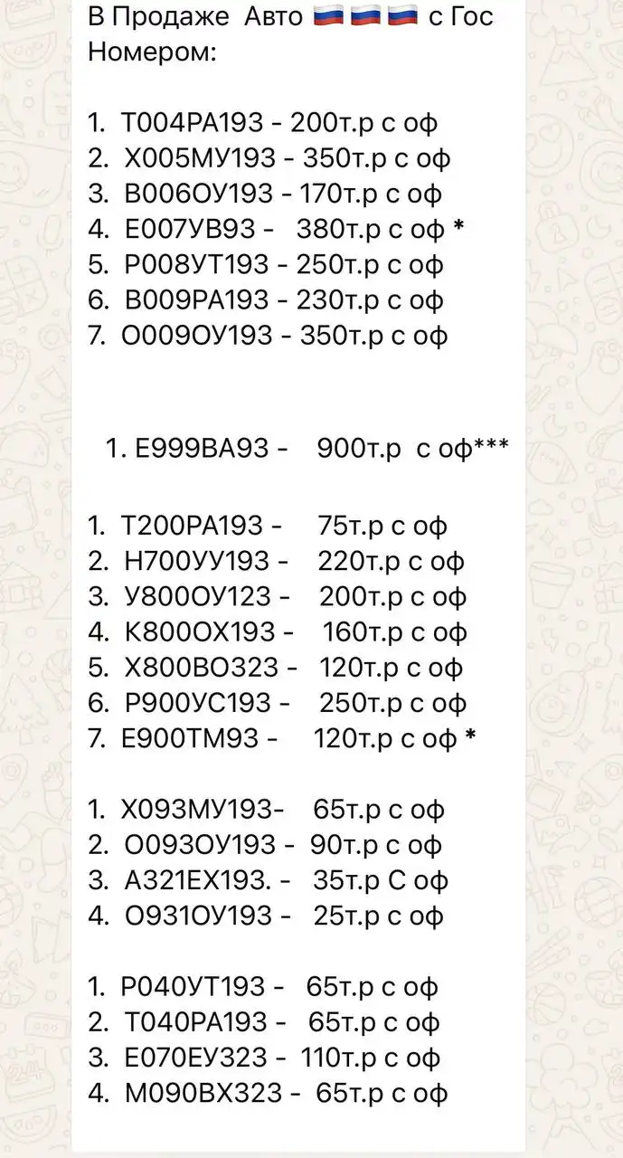 Продажа госномеров (122 шт.) - В616УА23, У282УМ193 - Номера (Госномера) в Краснодар