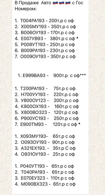 Продажа госномеров (122 шт.) - В616УА23, У282УМ193 - Госномера в Краснодар