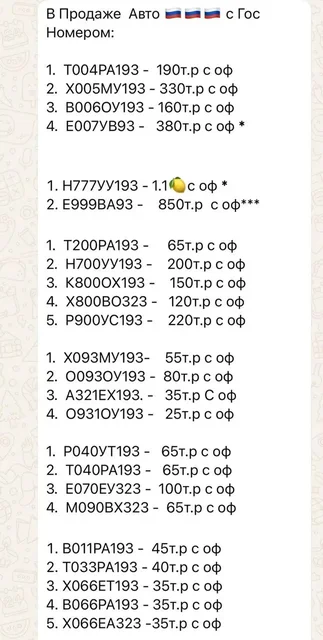 Продажа госномеров (117 шт.) - А321ЕХ193, В1310У193 - Госномера в Краснодар