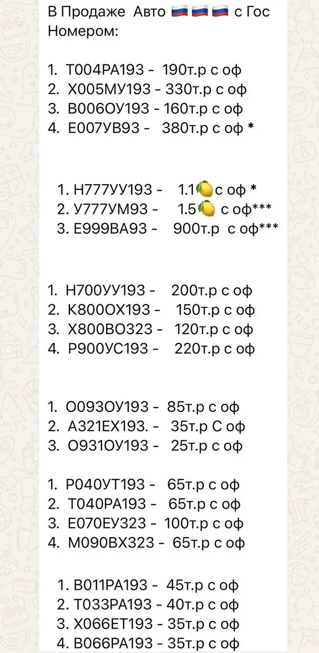 Продажа госномеров (118 шт.) - А321ЕХ193, В1310У193 - Номера (Госномера) в Краснодар