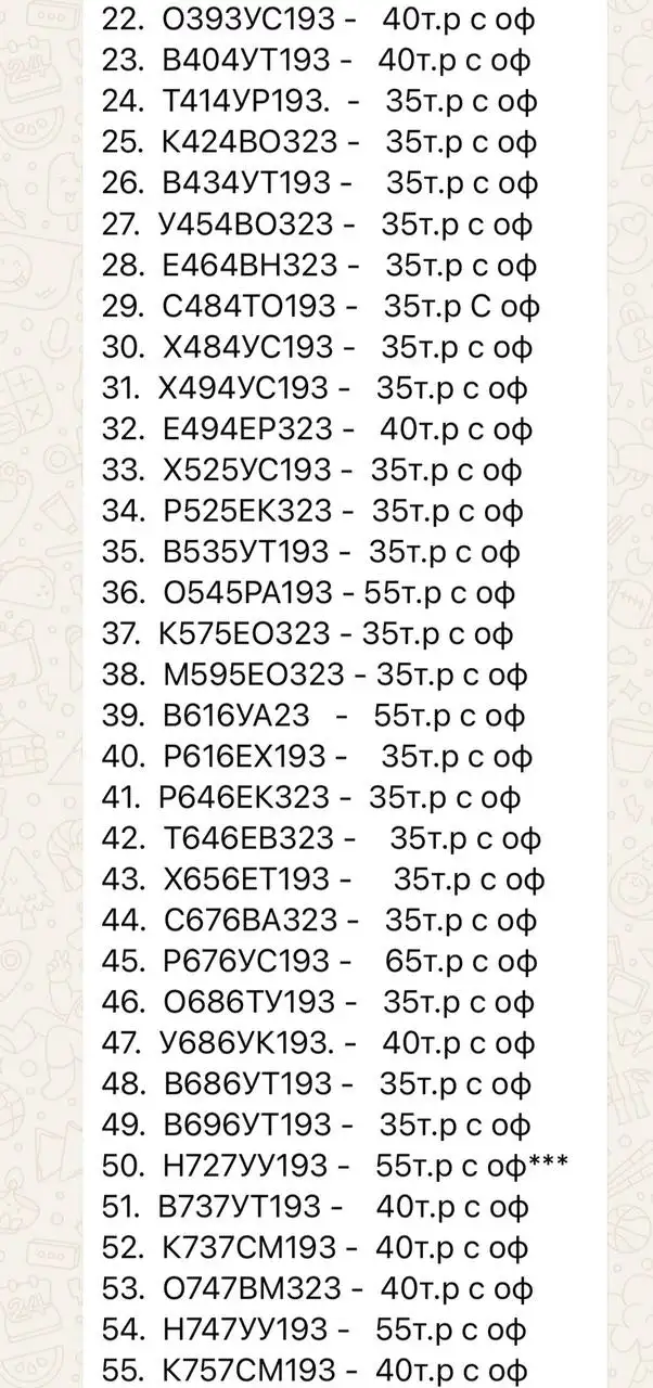 Продажа госномеров (96 шт.) - Т646ЕВ323, В252РВ193 - Регистрационные знаки (Госномера) в Краснодар