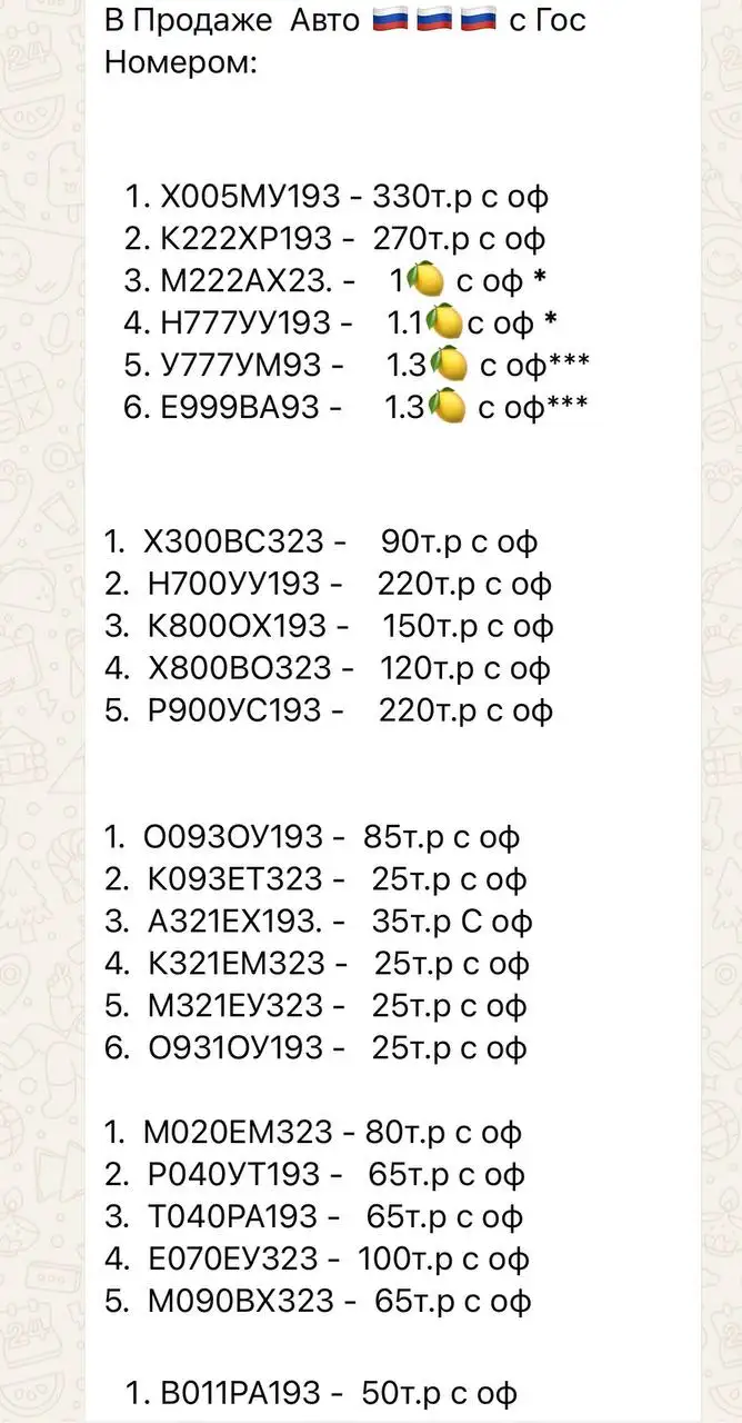 Продажа госномеров (115 шт.) - Х494УС193, 00930У193 - Номера (Госномера) в Краснодар