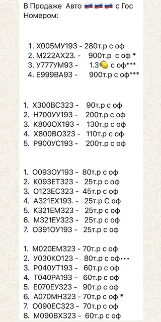 Продажа госномеров (117 шт.) - Е014ВА323, Т131РА193 - частное объявление в Краснодар