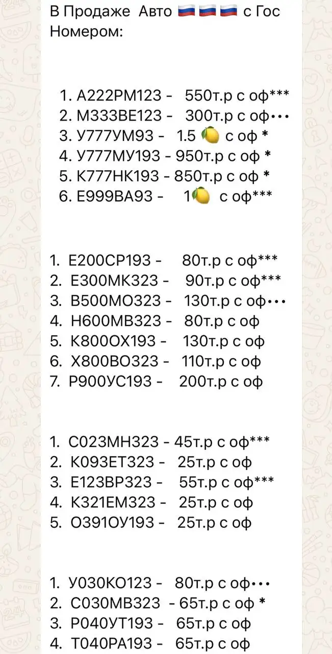 Продажа госномеров в Краснодаре и Сочи - Номера (Авто) в Краснодар