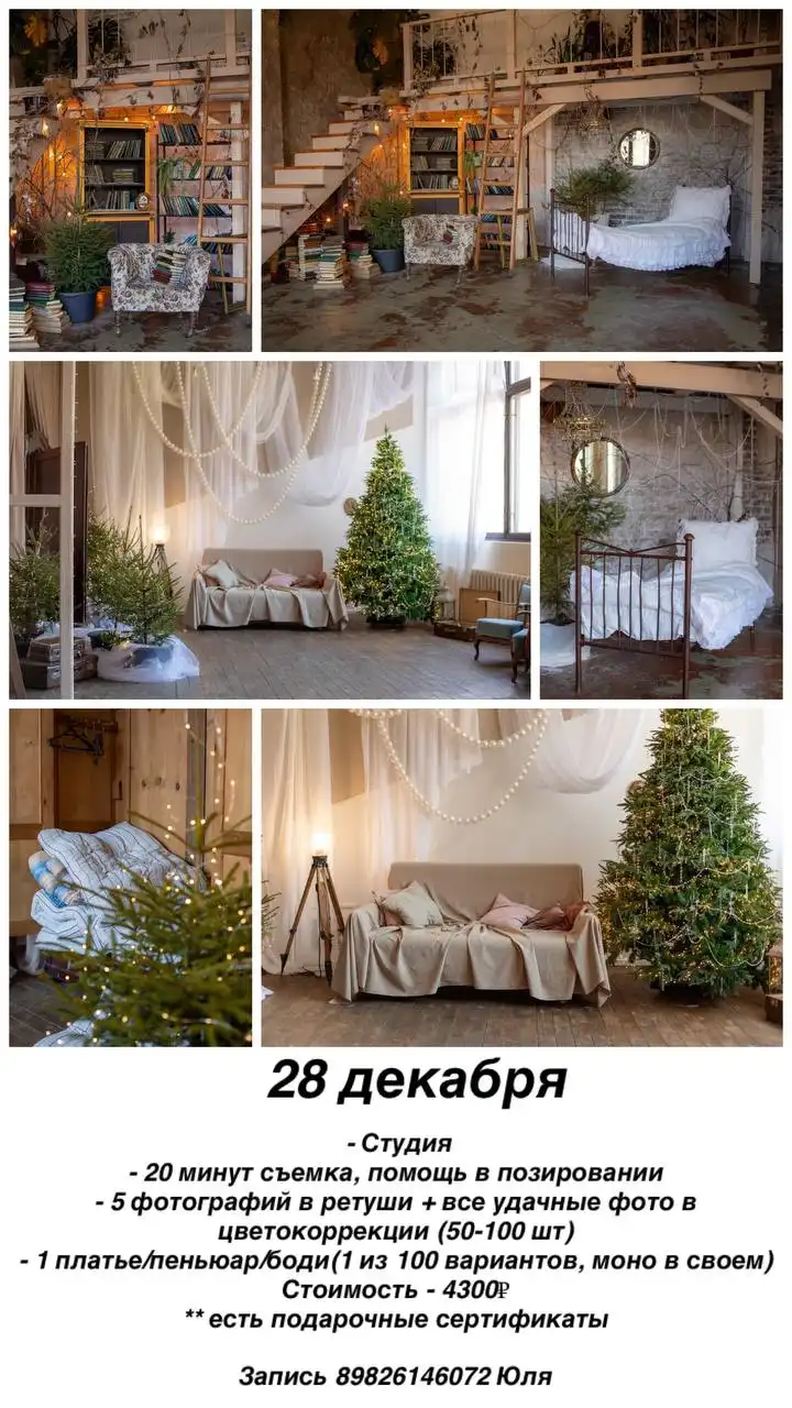 Новогодние фотосессии с фотографом, студией и платьем