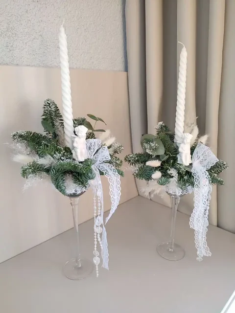 Новогодние композиции: ваза с ёлкой, свеча в бокале, лошадка, подсвечник Ангел - частное объявление в Екатеринбург