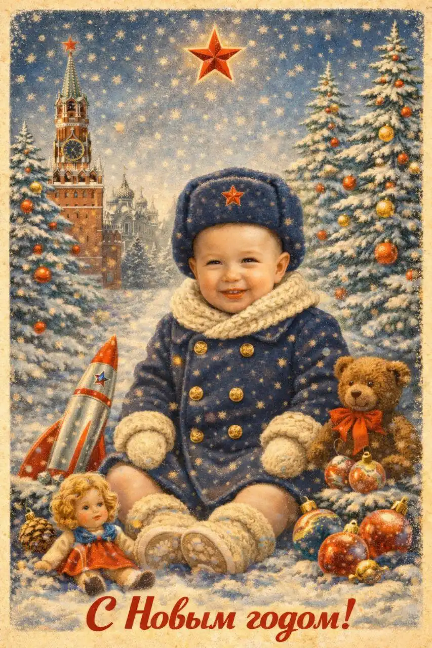 Новогодняя открытка в стиле СССР по вашему фото