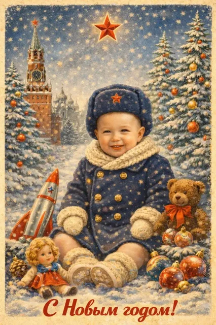 Новогодняя открытка в стиле СССР по вашему фото - Услуги в Неизвестно