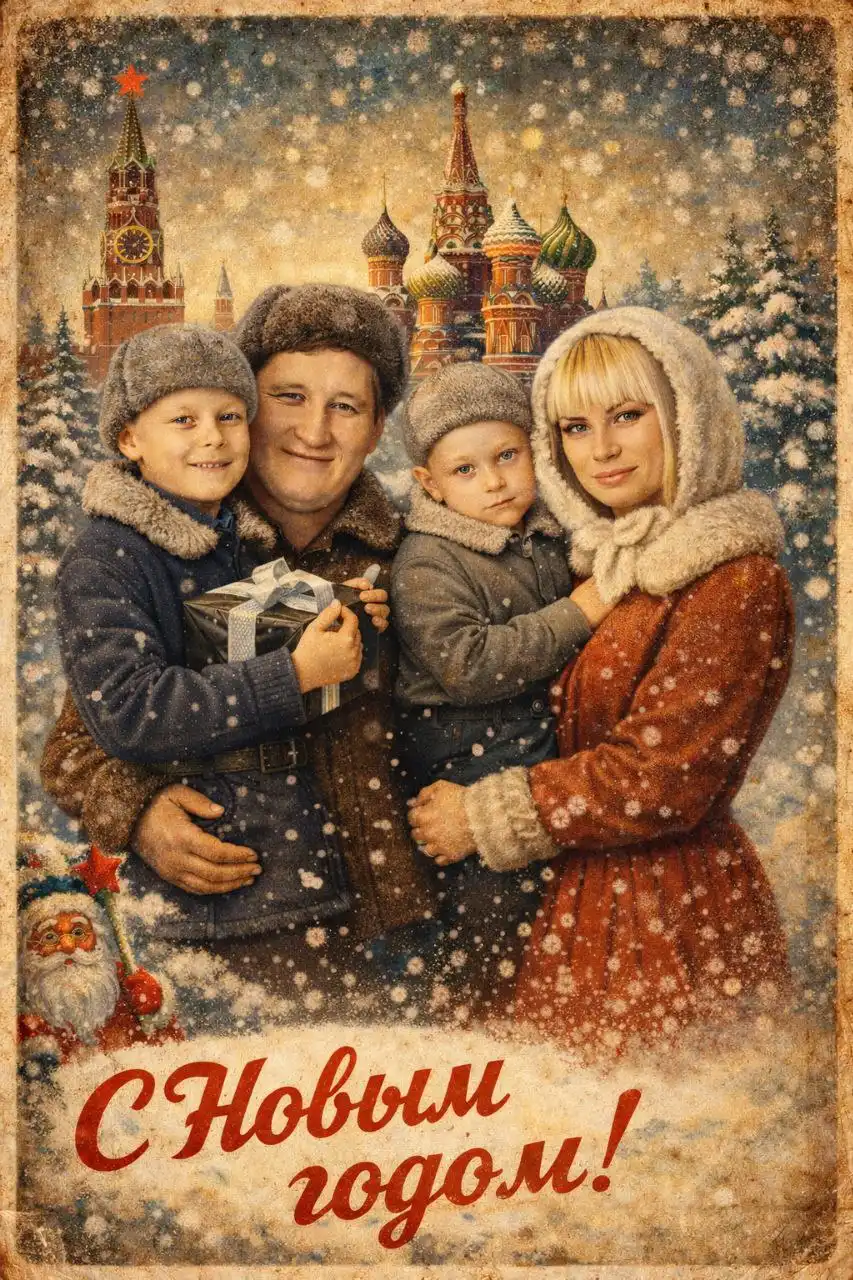 Новогодняя открытка в стиле СССР по вашему фото
