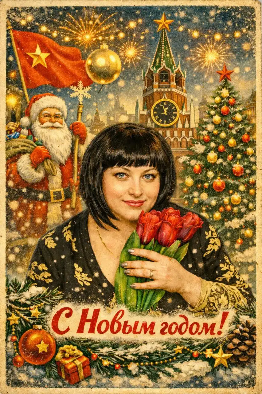 Новогодняя открытка в стиле СССР по вашему фото