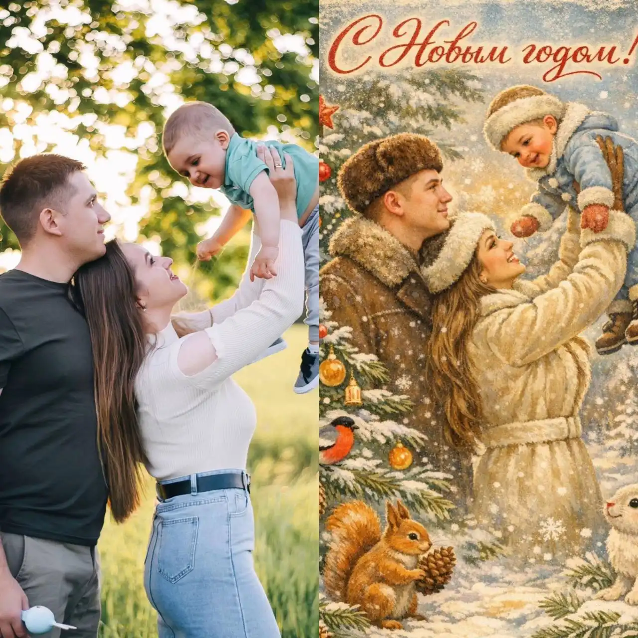 Винтажная новогодняя открытка в стиле СССР