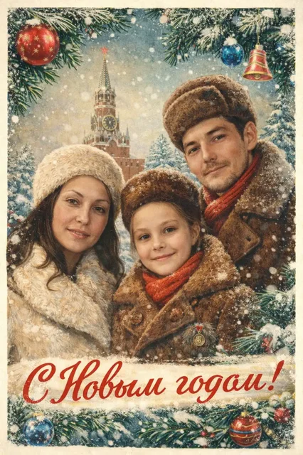Создание атмосферной новогодней открытки в стиле СССР по фото - Работа в Самарская область