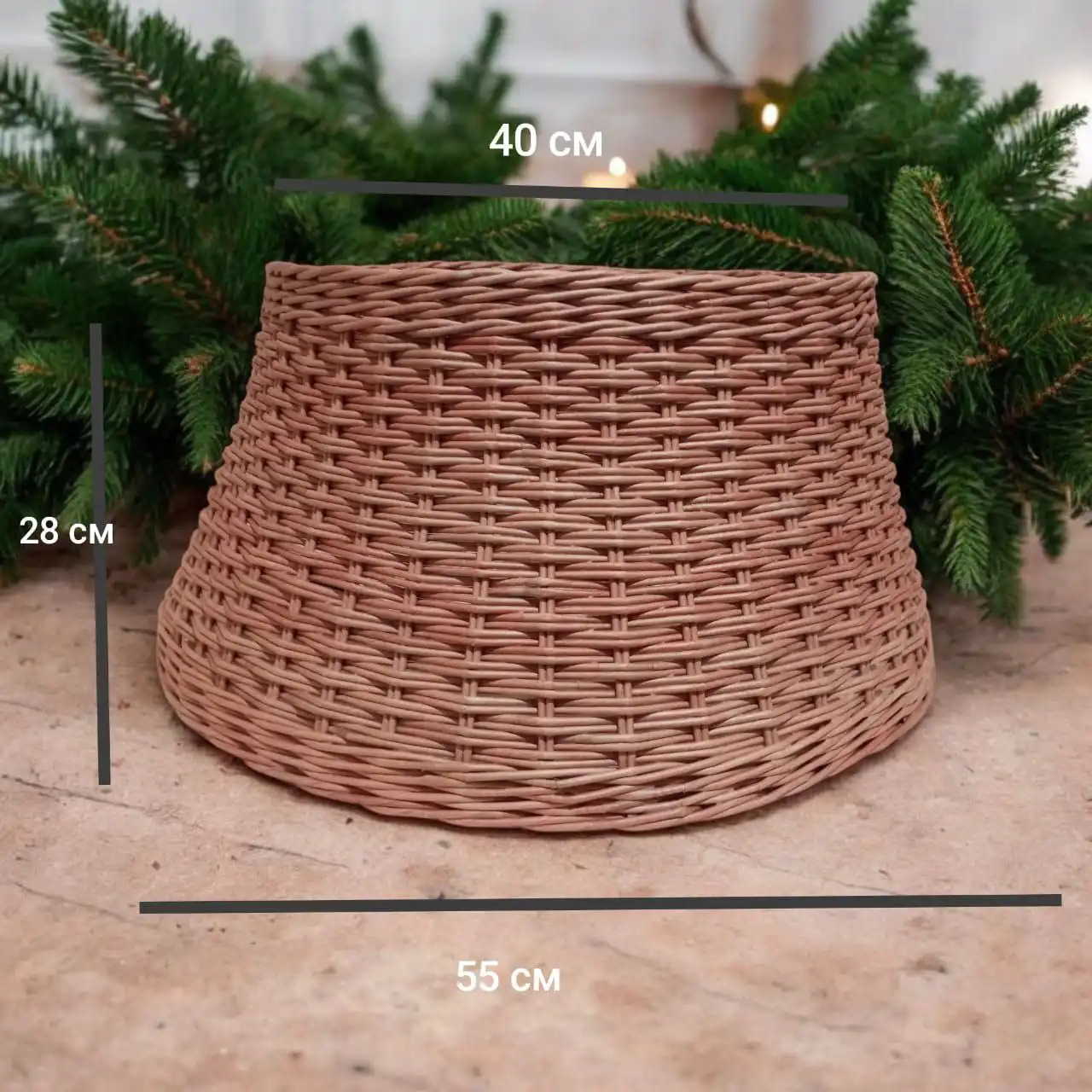 Плетеная корзина-юбка для новогодней ёлки ручной работы