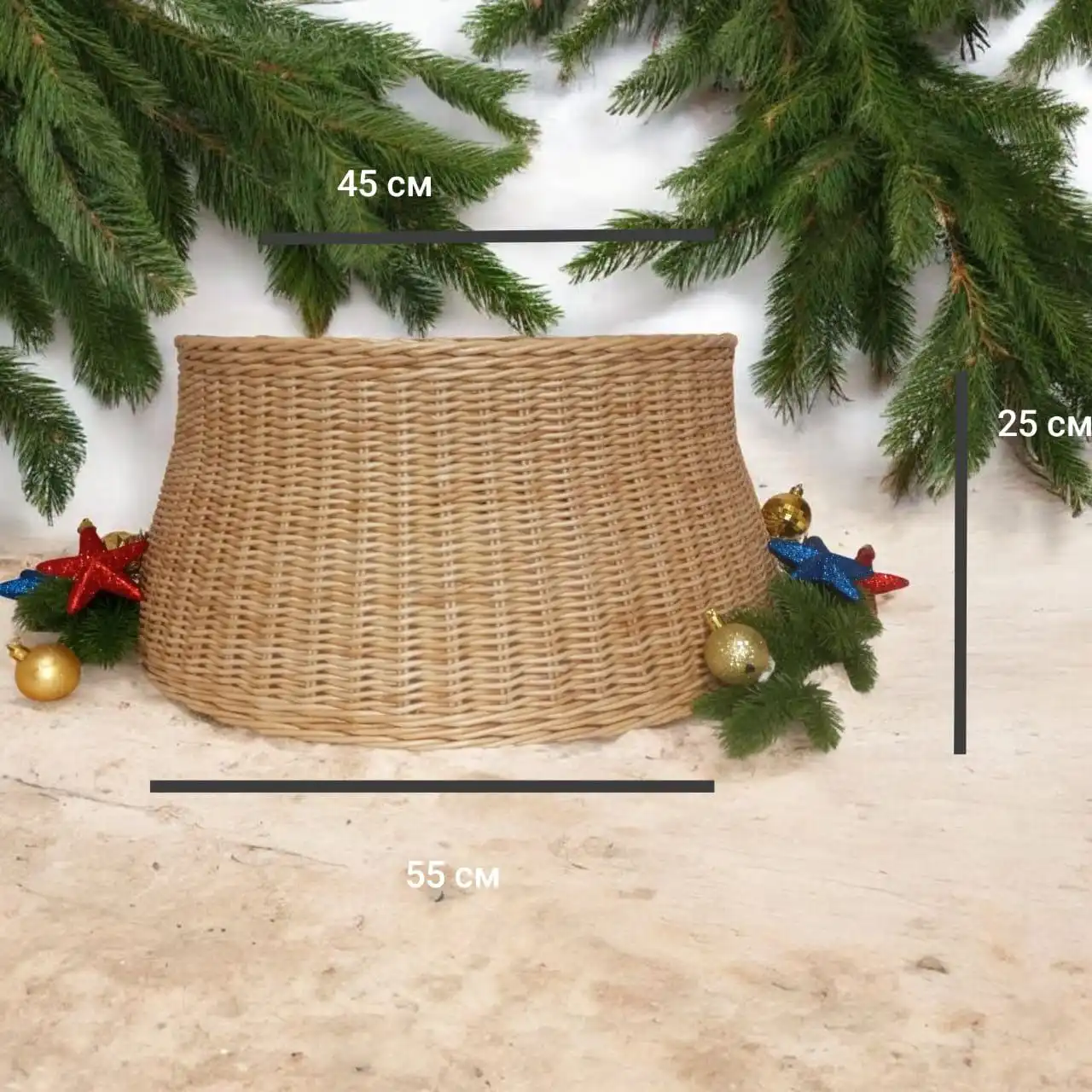Плетеная корзина-юбка для новогодней ёлки ручной работы