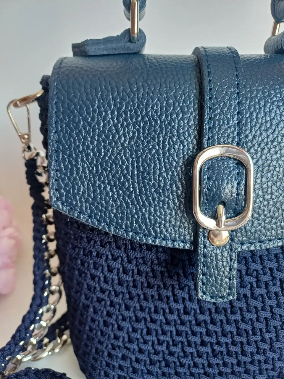 Мини-сумка из полиэфирного шнура с натуральной кожей и ремешком-цепью - Аксессуары (Одежда) в Красноярск