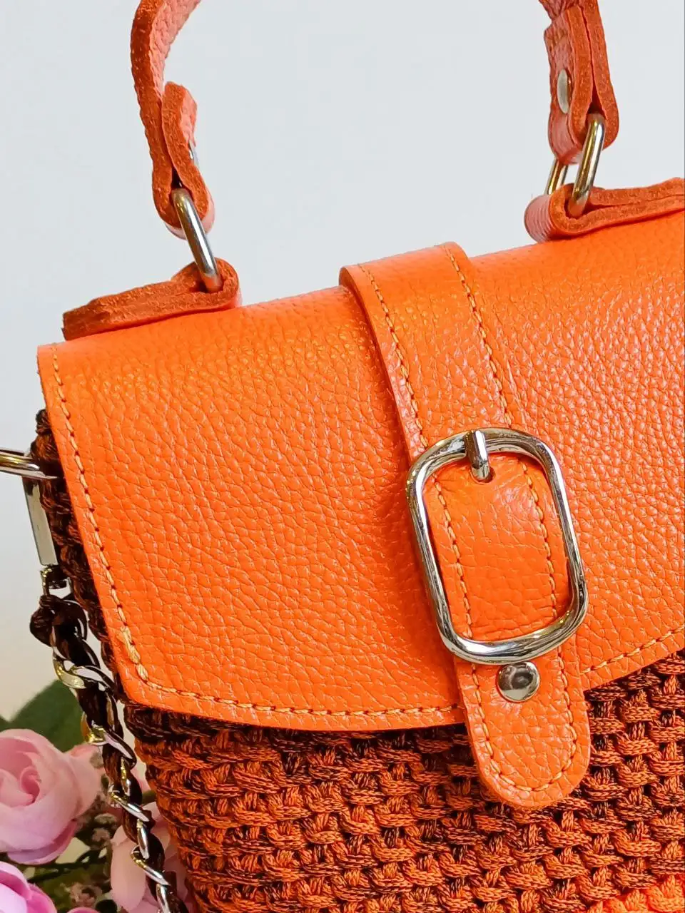 Мини-сумка из полиэфирного шнура с натуральной кожей и ремешком-цепью - Аксессуары (Одежда) в Красноярск