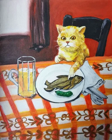 Картина Кот с рыбой - Хобби и отдых в Самара