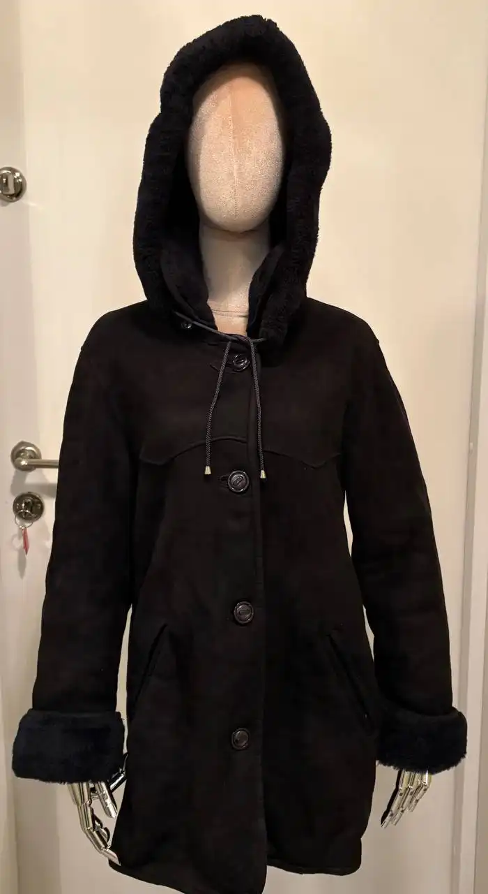 Куртка-дубленка натуральная овчина темно-синего цвета