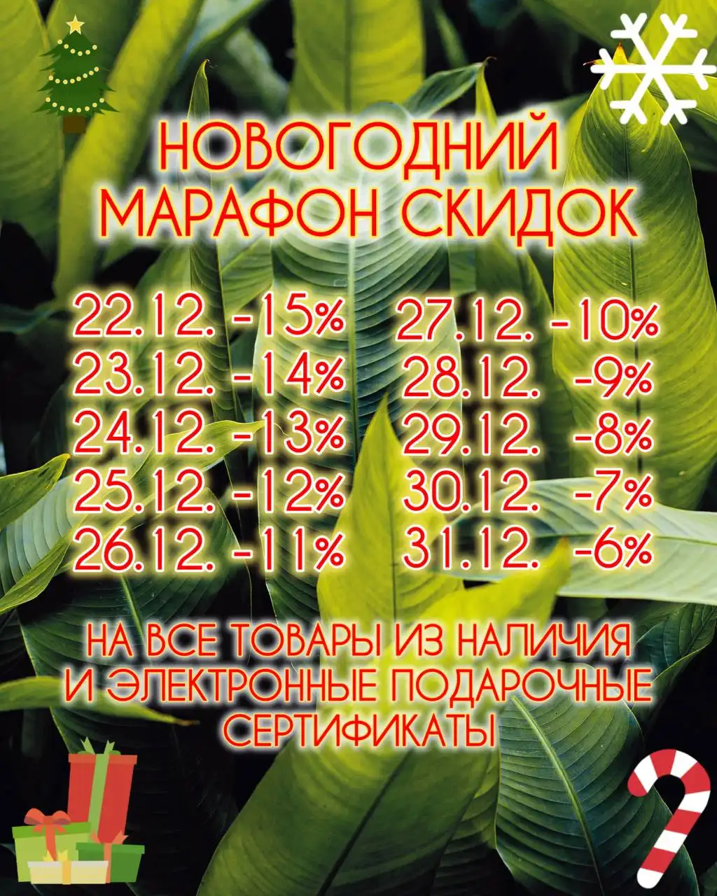 Новогодний марафон скидок на товары и подарочные сертификаты