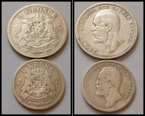 Старые серебряные монеты Швеции и Норвегии конца 19 века - Нумизматика/Коллекционирование в Ростов-на-Дону