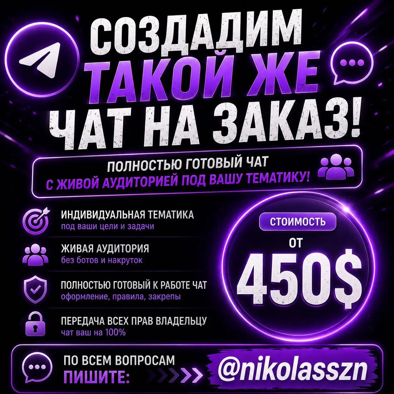Создание Telegram-чата на заказ - Продвижение и маркетинг (Услуги) в Краснодар