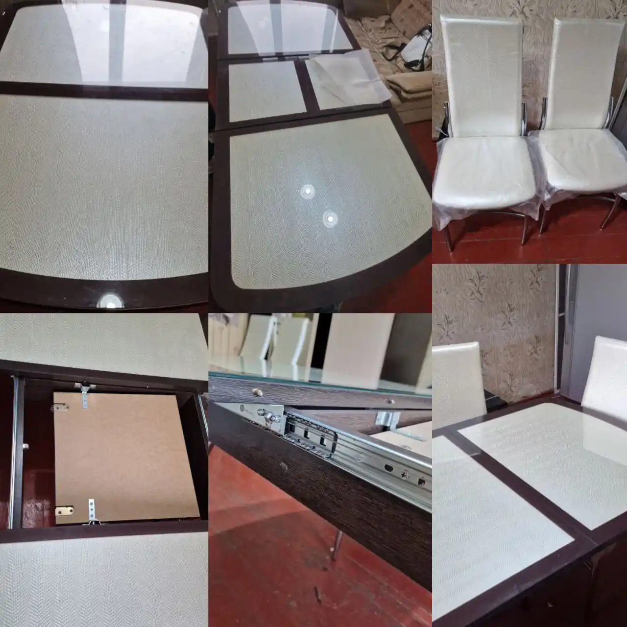 Стол и 4 стула белые под змеиную кожу