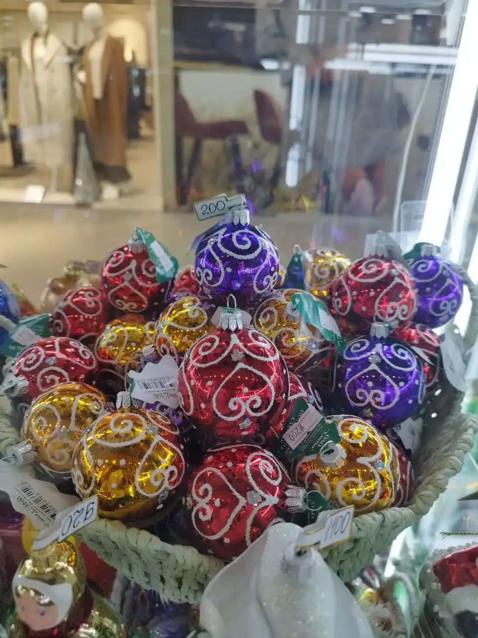 Стеклянные и ватные ёлочные игрушки ручной работы