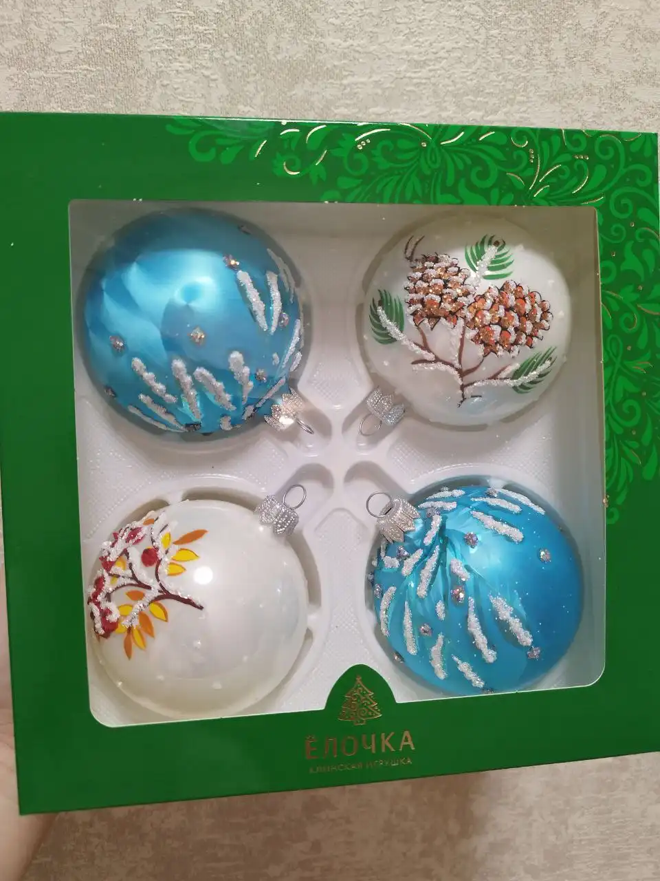 Стеклянные и ватные ёлочные игрушки ручной работы