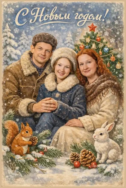 Новогодняя открытка в ретро-стиле СССР - Услуги в Тюмень