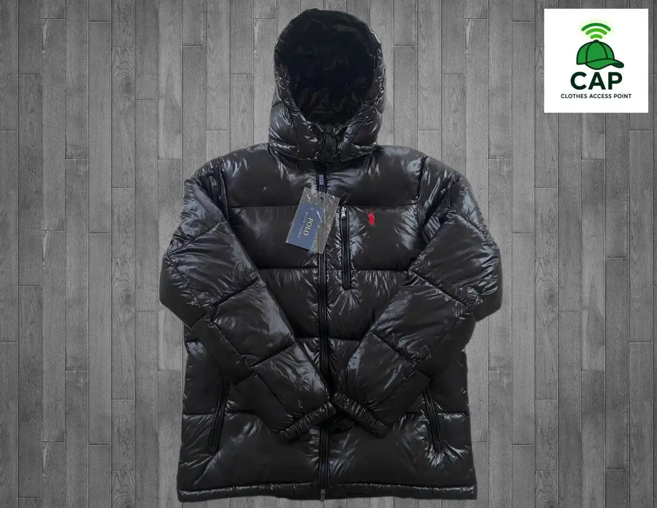 Зимний пуховик Polo чёрный глянцевый