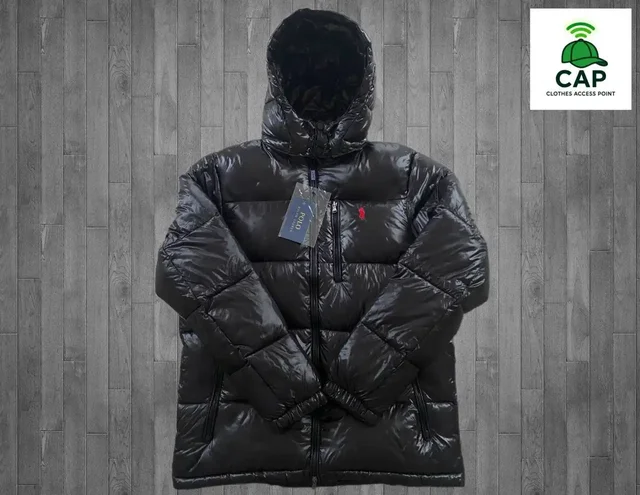 Зимний пуховик Polo чёрный глянцевый - Одежда в Владивосток