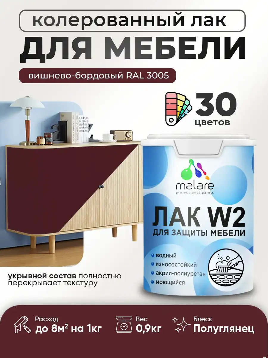 Лак колерованный укрывной Malare W2 для мебели